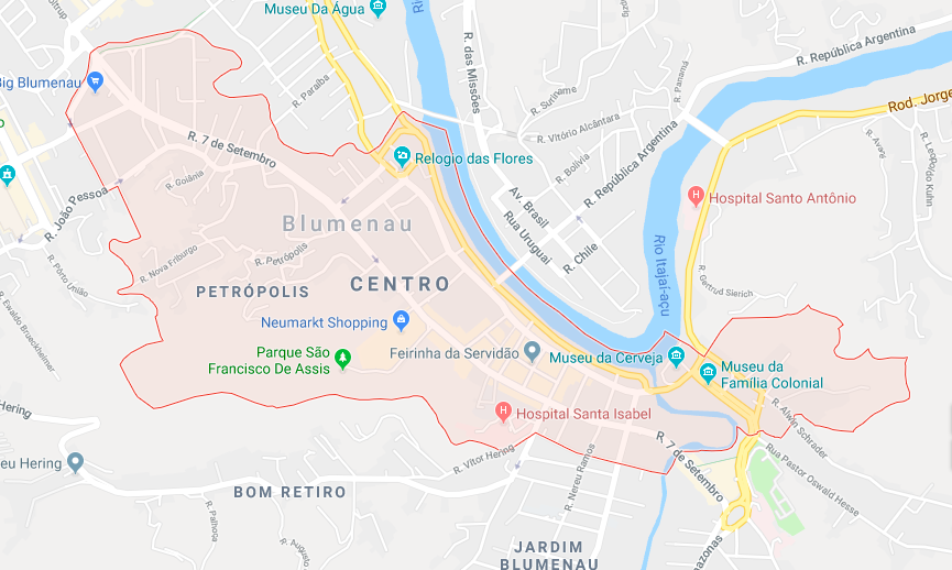 Mapa turístico de Blumenau: Centro